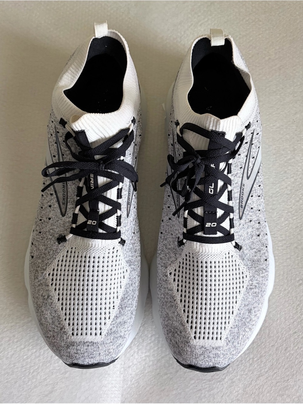 Brooks Glycerin 20 Men’s White and Black Knit Running Shoes Sz 14 - Picture 3 of 10